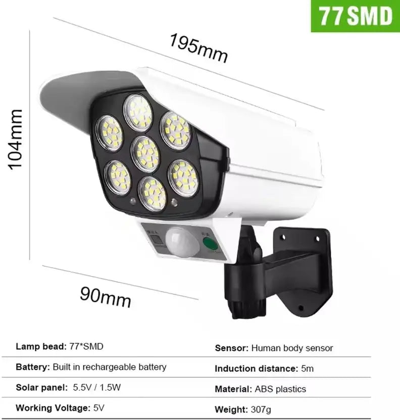 RGV Solar Light Outdoor 77 Led Motion Sensor Security Camera Shaped Wall Lamp Solar Light Set  (Wall Mounted Pack of 1)